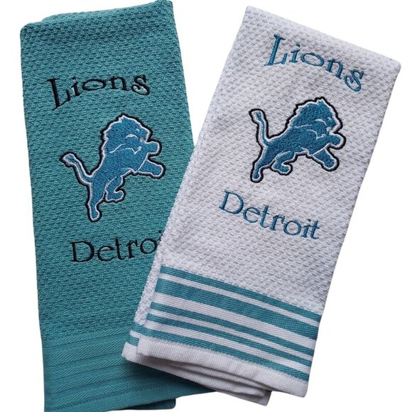 Detroit Lions set of 2 Embroidered Tea towels , hands towels 100% Cotton - Picture 1 of 3